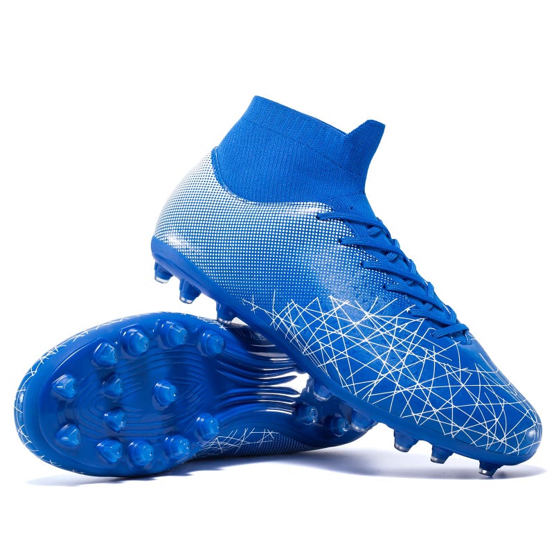 Eoecoioui Unisex Adult Soccer Cleats Professional Soccer Shoes High-Tops Breathable Athletic Turf Outdoor Indoor Mens Spikes Shoes Blue - Image 2