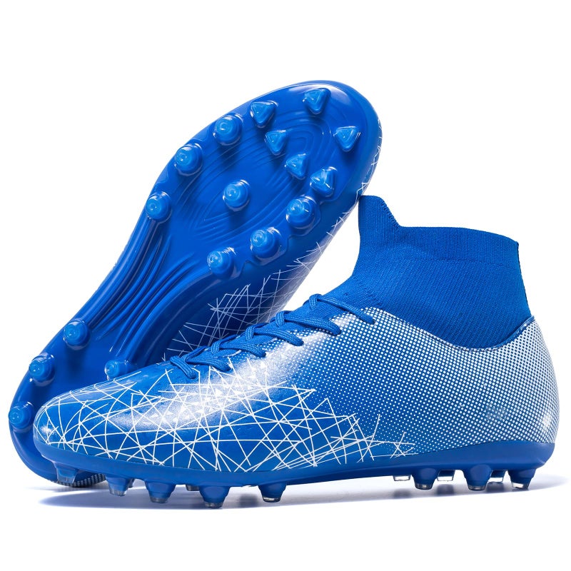 Eoecoioui Unisex Adult Soccer Cleats Professional Soccer Shoes High-Tops Breathable Athletic Turf Outdoor Indoor Mens Spikes Shoes Blue - Image 1