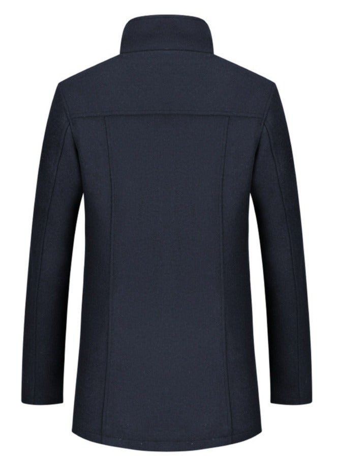 Loquat Men's Double Collar Wool Blend Coat Winter Thick Trench Jacket Navy Blue  - Image 2
