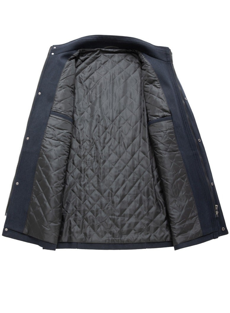 Loquat Men's Double Collar Wool Blend Coat Winter Thick Trench Jacket Navy Blue  - Image 3