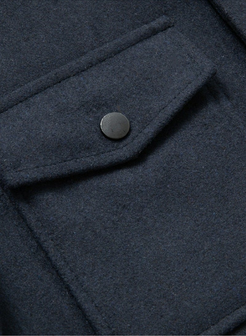 Loquat Men's Double Collar Wool Blend Coat Winter Thick Trench Jacket Navy Blue  - Image 4
