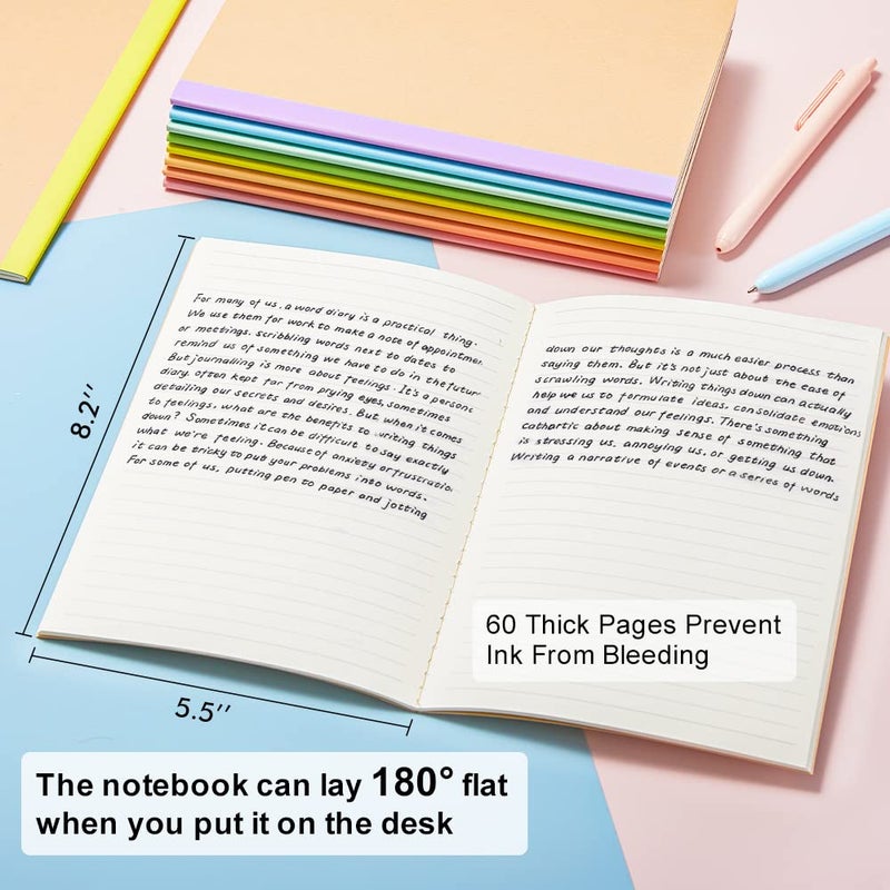 feela 16 Pack Composition Notebook Bulk, Kraft Cover Lined Blank College Ruled Travel Journals with Pastel Color Spine For Women Students Office, 60 Pages, 8.3â€x 5.5â€, A5, 8 Pastel Colors - Image 2