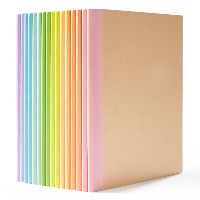 feela 16 Pack Composition Notebook Bulk, Kraft Cover Lined Blank College Ruled Travel Journals with Pastel Color Spine For Women Students Office, 60 Pages, 8.3â€x 5.5â€, A5, 8 Pastel Colors - Image 1
