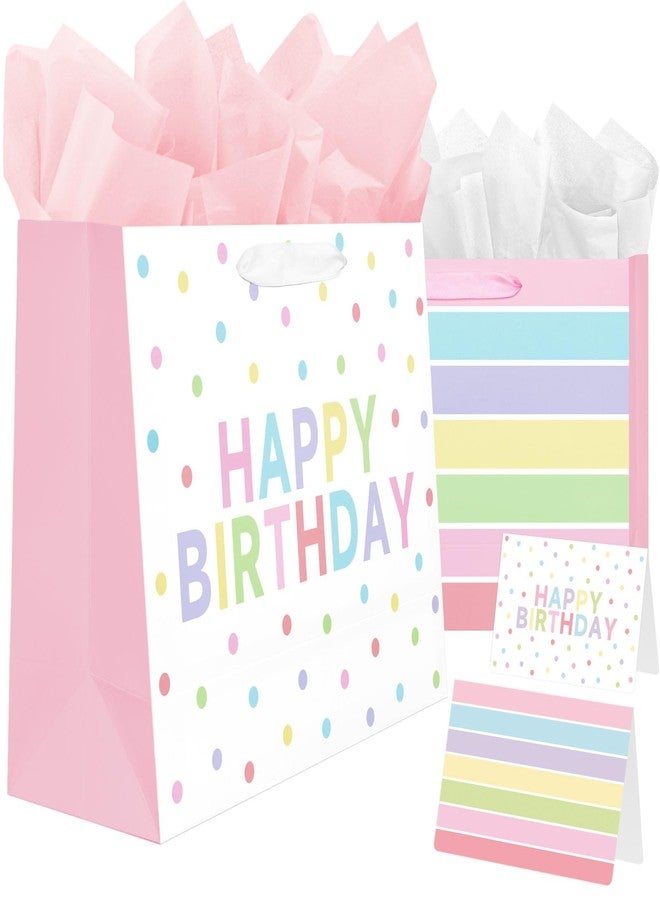 Laidans 2-Pack 13" Large Happy Birthday Gift Bags Party with Tissue Paper, Cards for Girls Women Birthday Party Favors Wrap - Image 1