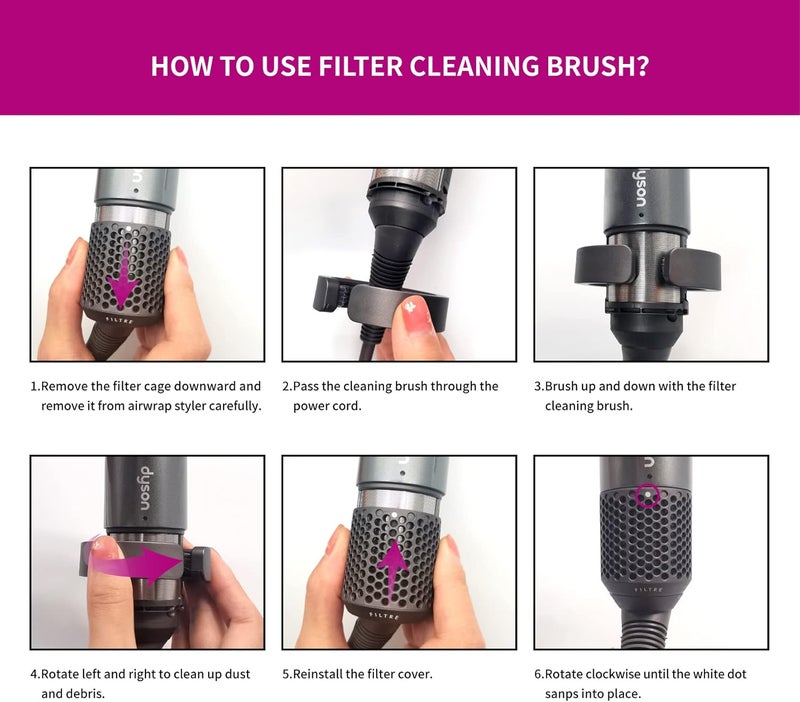 Esctabalt فوهة ملحق الطيران، ملحق فرشاة تنظيف الفلتر لمجفف الشعر Dyson Airwrap Styler HS01 HS05، ملحق مجفف الشعر، تنعيم، بلاستيك، كهربائي سلكي، متوافق مع جميع أنواع الشعر - Image 5