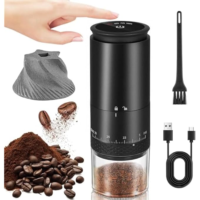 أكلو مطحنة قهوة، ماكينة قهوة كهربائية محمولة مع 38 إعداد طحن، وفرشاة قابلة للشحن بشاشة LCD USB مدرجة للاستخدام المنزلي للإسبريسو بصب فوق فرنش برس للسفر المنزلي - Image 2