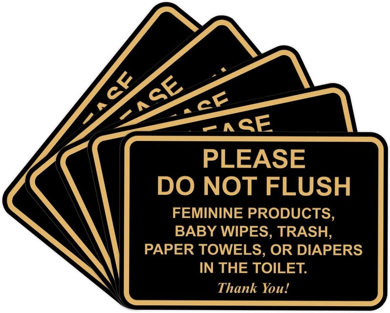 All Quality Classic Framed Please Do Not Flush Thank You Bathroom Etiquette Sign - 4" x 6" (Black-Gold) 5 Pack - Image 1