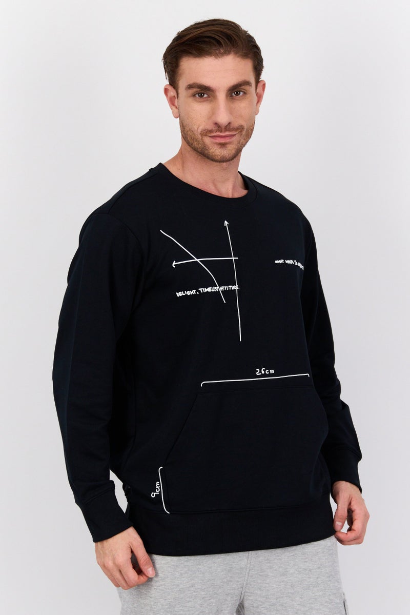 SKECHERS Men Sportwear Fit Graphic Print  Long Sleeves Outdoor Sweatshirt, Black - Image 1