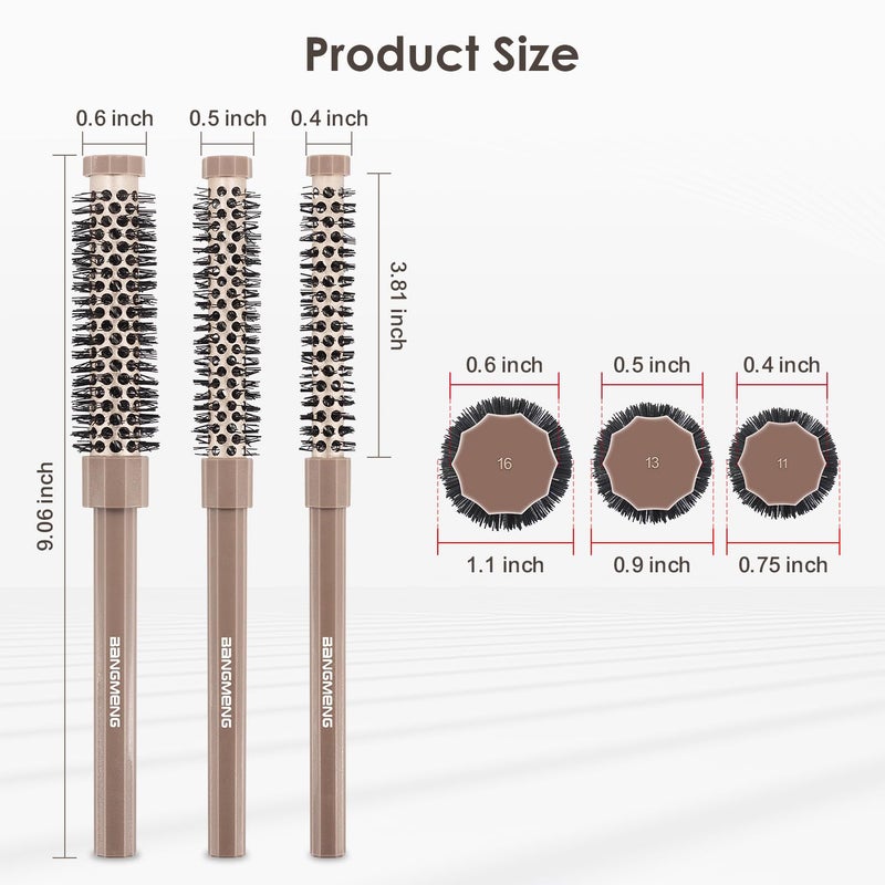BANGMENG 3 Pieces Small Round Brush Set, 3/7 1/2 5/8 Inch Barrel HairBrush for Blow Drying, Soft Bristles Style Volumize Hair Brush for Women Men Short Hair, Bangs, Roots, Curling, Straight - Image 2