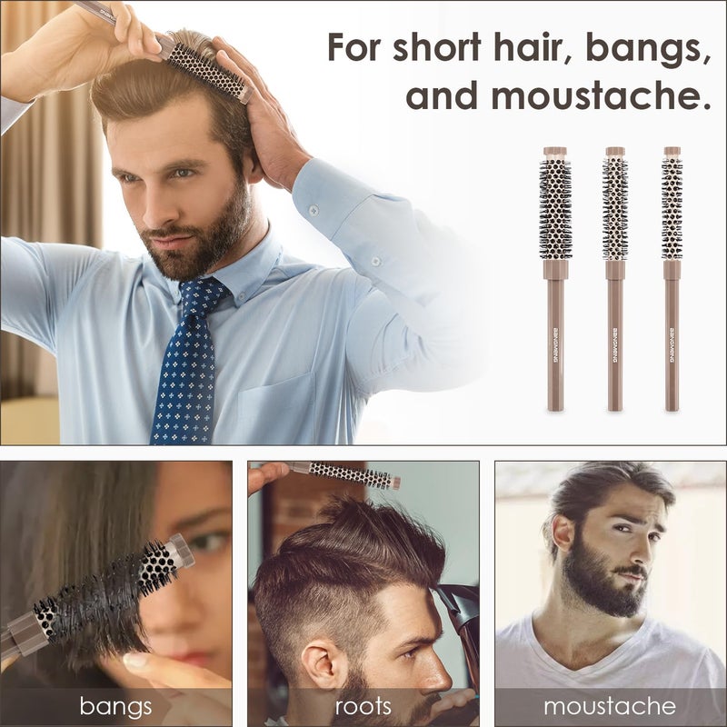 BANGMENG 3 Pieces Small Round Brush Set, 3/7 1/2 5/8 Inch Barrel HairBrush for Blow Drying, Soft Bristles Style Volumize Hair Brush for Women Men Short Hair, Bangs, Roots, Curling, Straight - Image 5