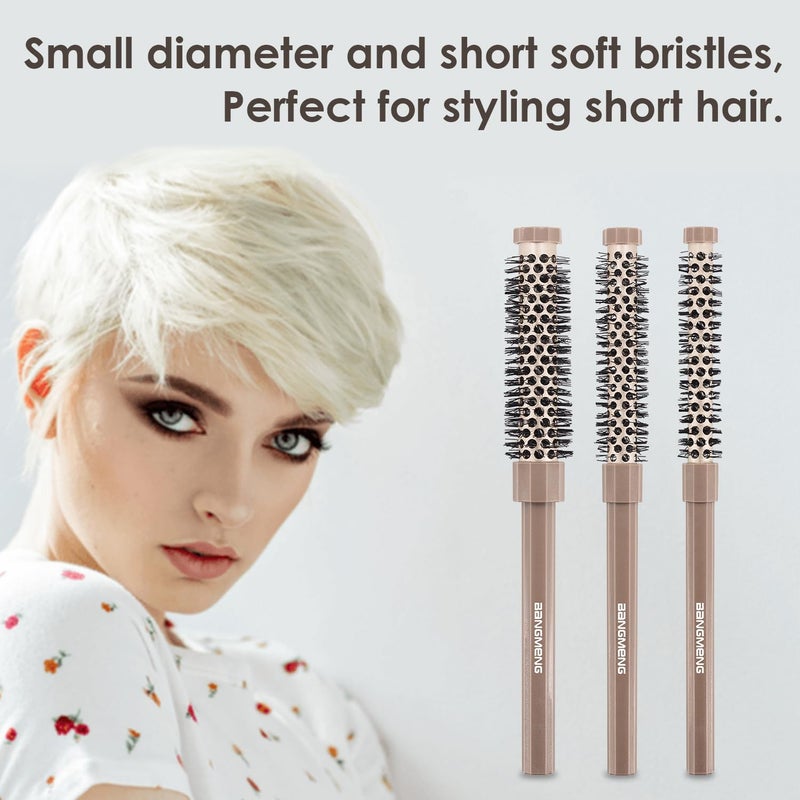 BANGMENG 3 Pieces Small Round Brush Set, 3/7 1/2 5/8 Inch Barrel HairBrush for Blow Drying, Soft Bristles Style Volumize Hair Brush for Women Men Short Hair, Bangs, Roots, Curling, Straight - Image 4
