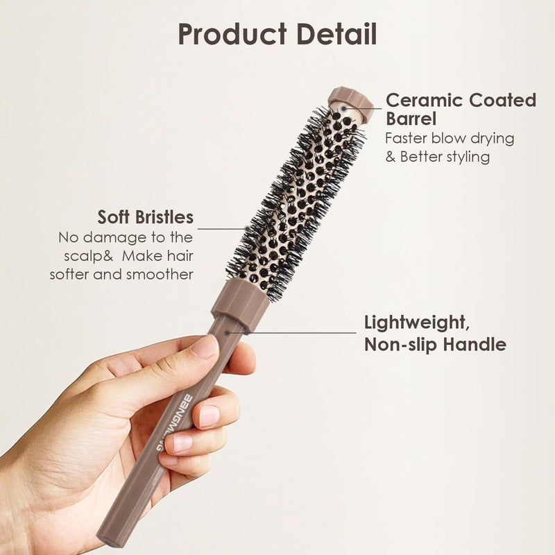BANGMENG 3 Pieces Small Round Brush Set, 3/7 1/2 5/8 Inch Barrel HairBrush for Blow Drying, Soft Bristles Style Volumize Hair Brush for Women Men Short Hair, Bangs, Roots, Curling, Straight - Image 3