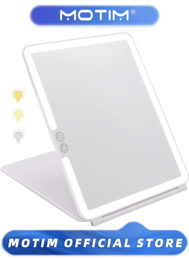 Motim Rechargeable Travel Makeup Mirror with 72 Led Lights Touch Screen Three Colors Dimmable(White)  - Image 1