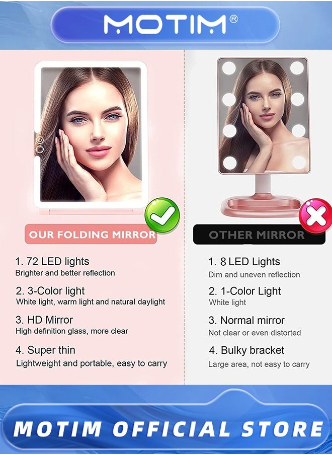 Motim Rechargeable Travel Makeup Mirror with 72 Led Lights Touch Screen Three Colors Dimmable(White)  - Image 3