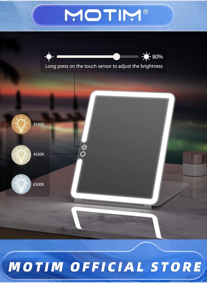 Motim Rechargeable Travel Makeup Mirror with 72 Led Lights Touch Screen Three Colors Dimmable(White)  - Image 4