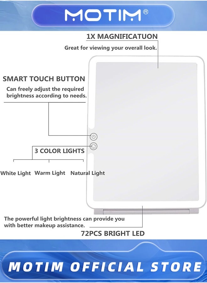 Motim Rechargeable Travel Makeup Mirror with 72 Led Lights Touch Screen Three Colors Dimmable(White)  - Image 5