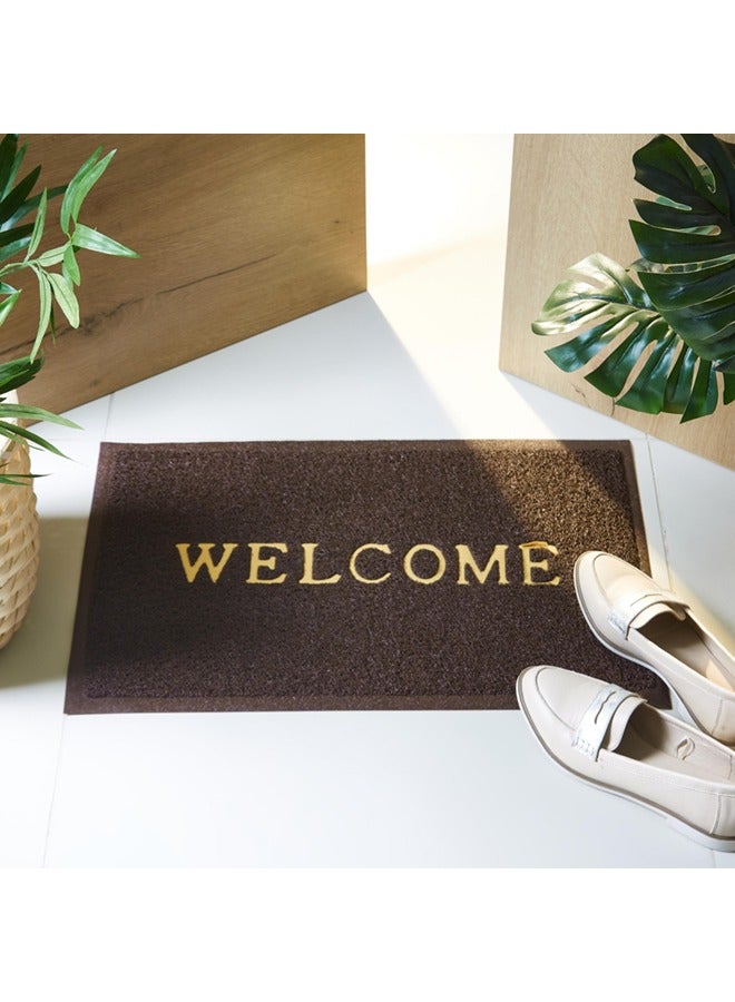 Durable Embossed Welcome Door Mat Low Profile Floor Mat Front Doormat Indoor Outdoor Doormat Non Slip Rugs for Entryway Brown 60x40cm - Image 1