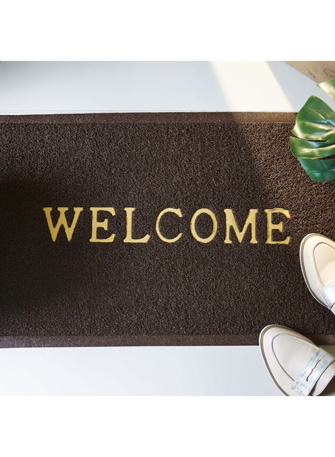Durable Embossed Welcome Door Mat Low Profile Floor Mat Front Doormat Indoor Outdoor Doormat Non Slip Rugs for Entryway Brown 60x40cm - Image 2