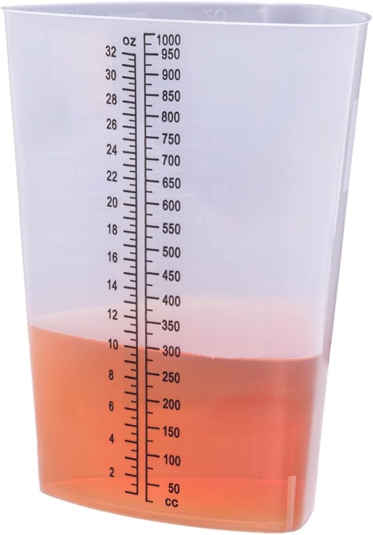 Vakly Plastic Graduated Triangular Intake Output Container [10 Pack] 32 Ounce Three-Sided Translucent Laboratory Beaker for Measuring and Mixing - Clear Markings in oz and cc - for Specimen, Paint and Epoxy - Image 4