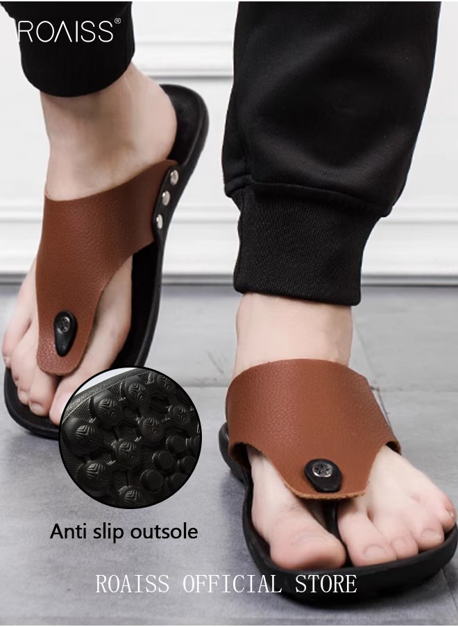 roaiss - Eva Sandals for Men Light and Breathable Beach Flip Flops Non Slip Slippers Leather Casual T Shaped Slipper - Image 1
