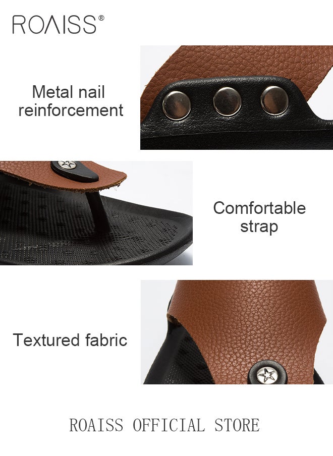 roaiss - Eva Sandals for Men Light and Breathable Beach Flip Flops Non Slip Slippers Leather Casual T Shaped Slipper - Image 1