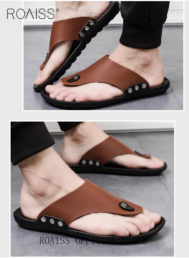 roaiss - Eva Sandals for Men Light and Breathable Beach Flip Flops Non Slip Slippers Leather Casual T Shaped Slipper - Image 1