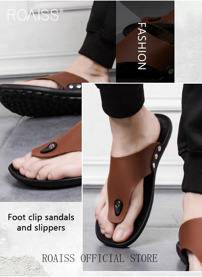 roaiss - Eva Sandals for Men Light and Breathable Beach Flip Flops Non Slip Slippers Leather Casual T Shaped Slipper - Image 1