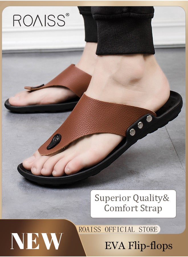 roaiss - Eva Sandals for Men Light and Breathable Beach Flip Flops Non Slip Slippers Leather Casual T Shaped Slipper - Image 1