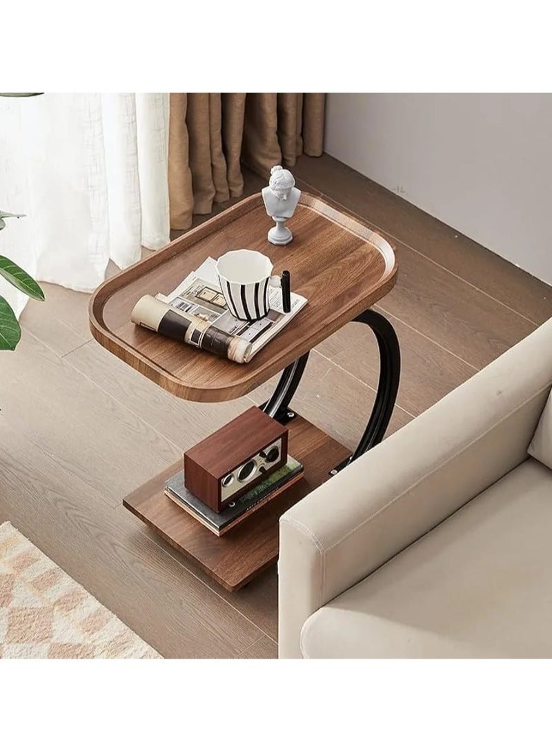 DubaiGallery طاولة جانبية صغيرة طاولة سرير جانبية طاولة جانبية رفيعة صغيرة طاولة نهاية، توفير المساحة ارتفاع 27.6 بوصة (70 سم) طاولة قهوة على شكل حرف C، طاولة وجبات خفيفة جانبية للأريكة للأثاث القابل للإمالة - Image 1