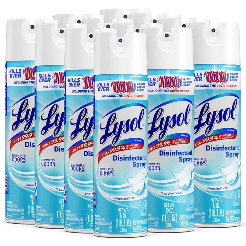 Lysol Disinfectant Spray, Sanitizing and Antibacterial Spray, For Disinfecting and Deodorizing, Crisp Linen, 19 fl oz (Pack of 12) - Image 1