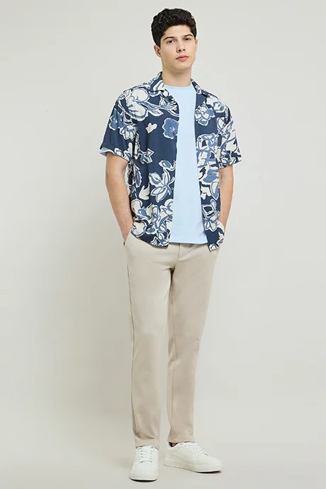 أر أند بي Patterned Shirt with Revere Collar and Short Sleeves