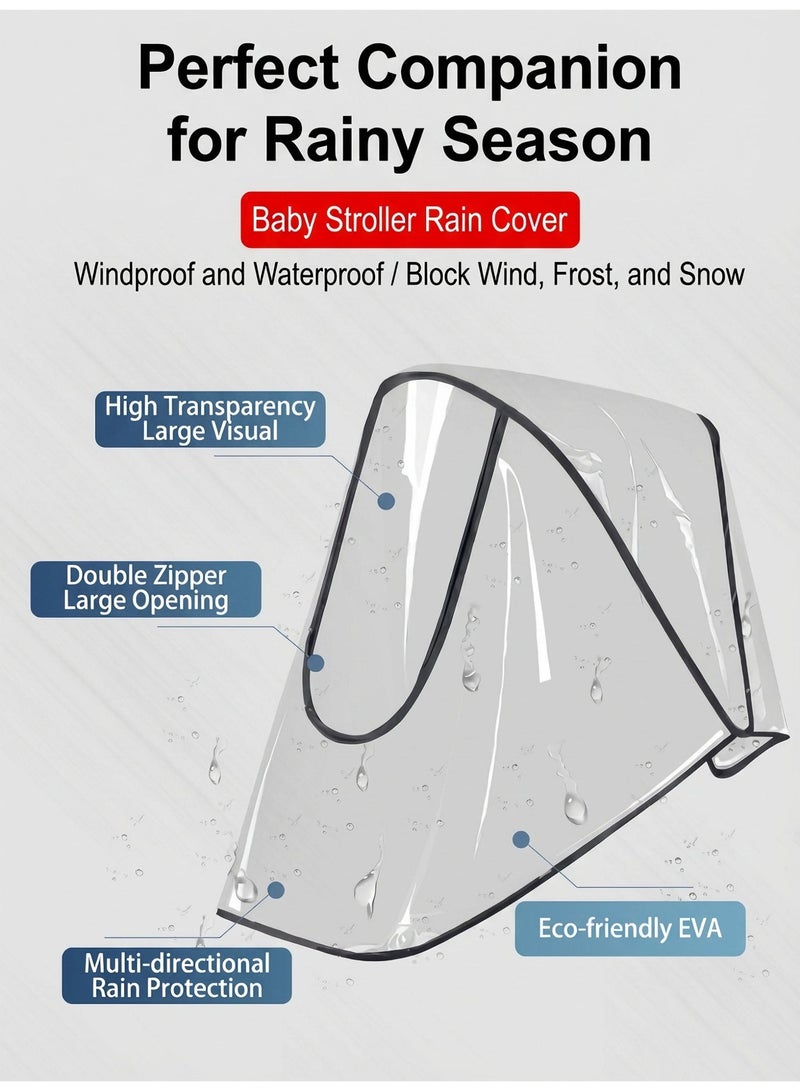 غطاء مطر عالمي لعربة الأطفال – واقٍ شفاف من مادة EVA مقاوم للماء والرياح، يناسب 99٪ من عربات الأطفال للاستخدام الخارجي - Image 5