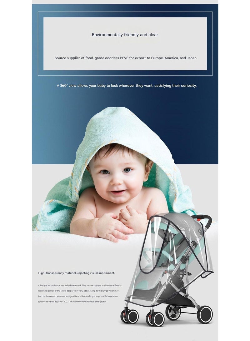 غطاء مطر عالمي لعربة الأطفال – واقٍ شفاف من مادة EVA مقاوم للماء والرياح، يناسب 99٪ من عربات الأطفال للاستخدام الخارجي - Image 2