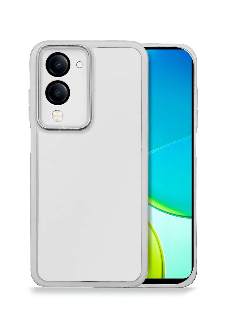 Wtech vivo Y04 4G / vivo Y29s 5G 2025 Soft Transparent TPU Silicone Ultra Thin Phone Stylish Electroplated Camera Border Back Case Cover - White
