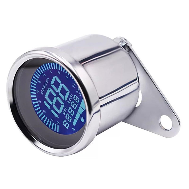 Universal Digital Motorcycle Odometer Tachometer Retro Compact Gauge Black - Image 2