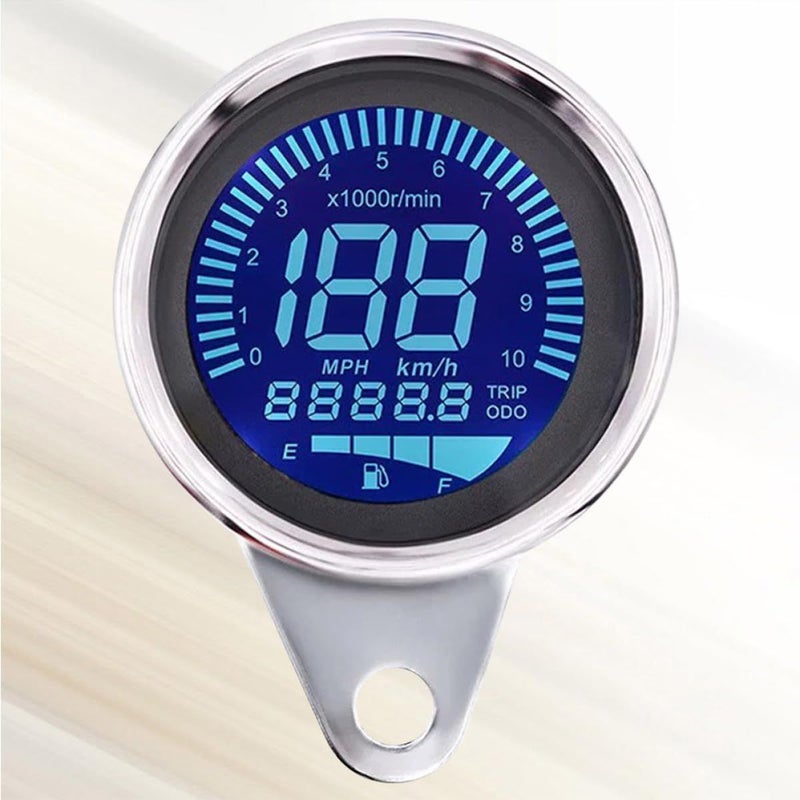 Universal Digital Motorcycle Odometer Tachometer Retro Compact Gauge Black - Image 4