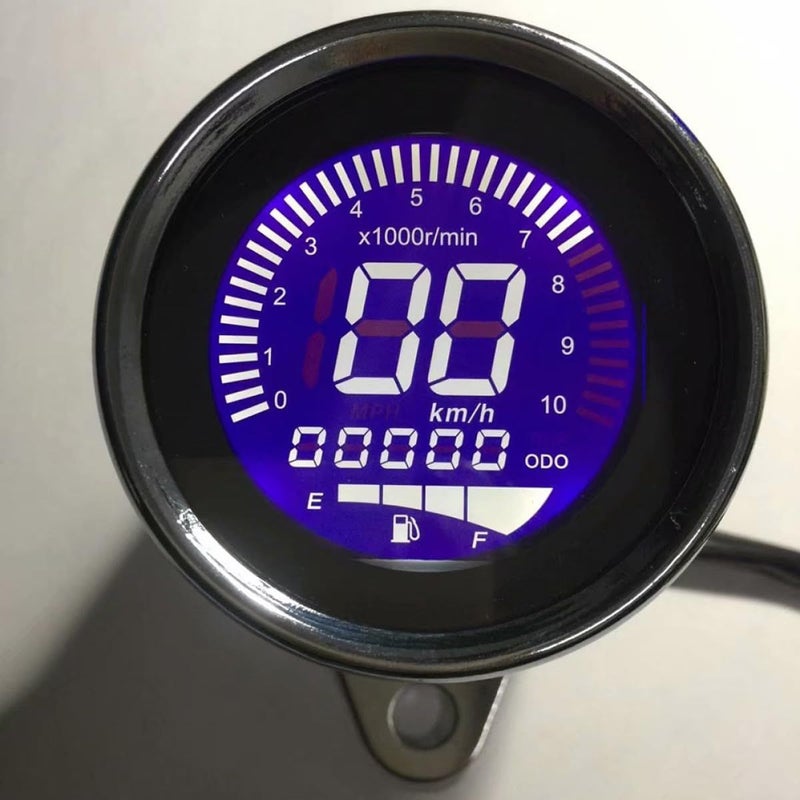 Universal Digital Motorcycle Odometer Tachometer Retro Compact Gauge Black - Image 3