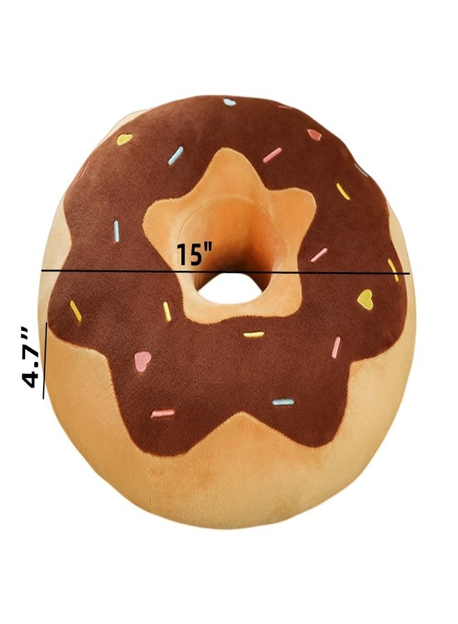 YUDONG Round Donut Pillow 15 Inches Soft Plush Funny Food Stuffed Decor Seat Pad Cushion for Couch Chair Floor Sofa (Brown Yellow) - Image 2