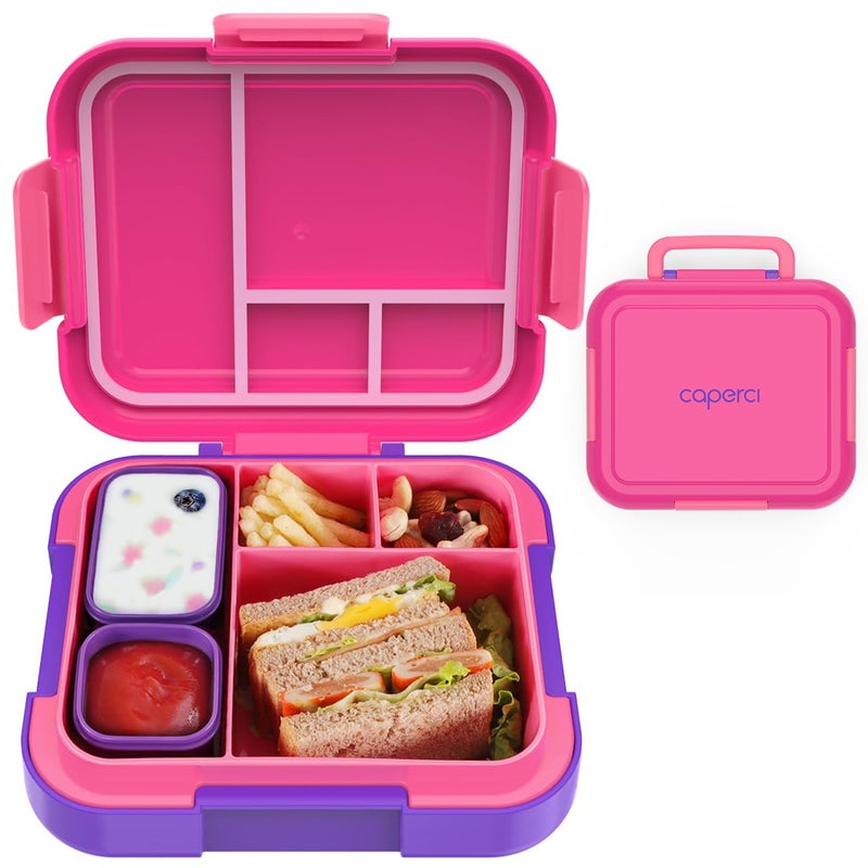 Caperci Bento Lunch Box for Kids  Large 48 Cups Lunch Container with 2 Modular Containers  4 Compartments LeakProof Portable Handle MicrowaveDishwasher Safe FuchsiaPurple