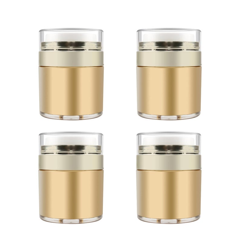 Airless Pump Jar,4 Pack 1 oz/30ml Empty Acrylic Vacuum Jar with Press Pump,Portable Travel Face Cream Lotion Sample Cosmetic Container Pot for Makeup,Essence,Moisturizer,Eye Cream-Golden