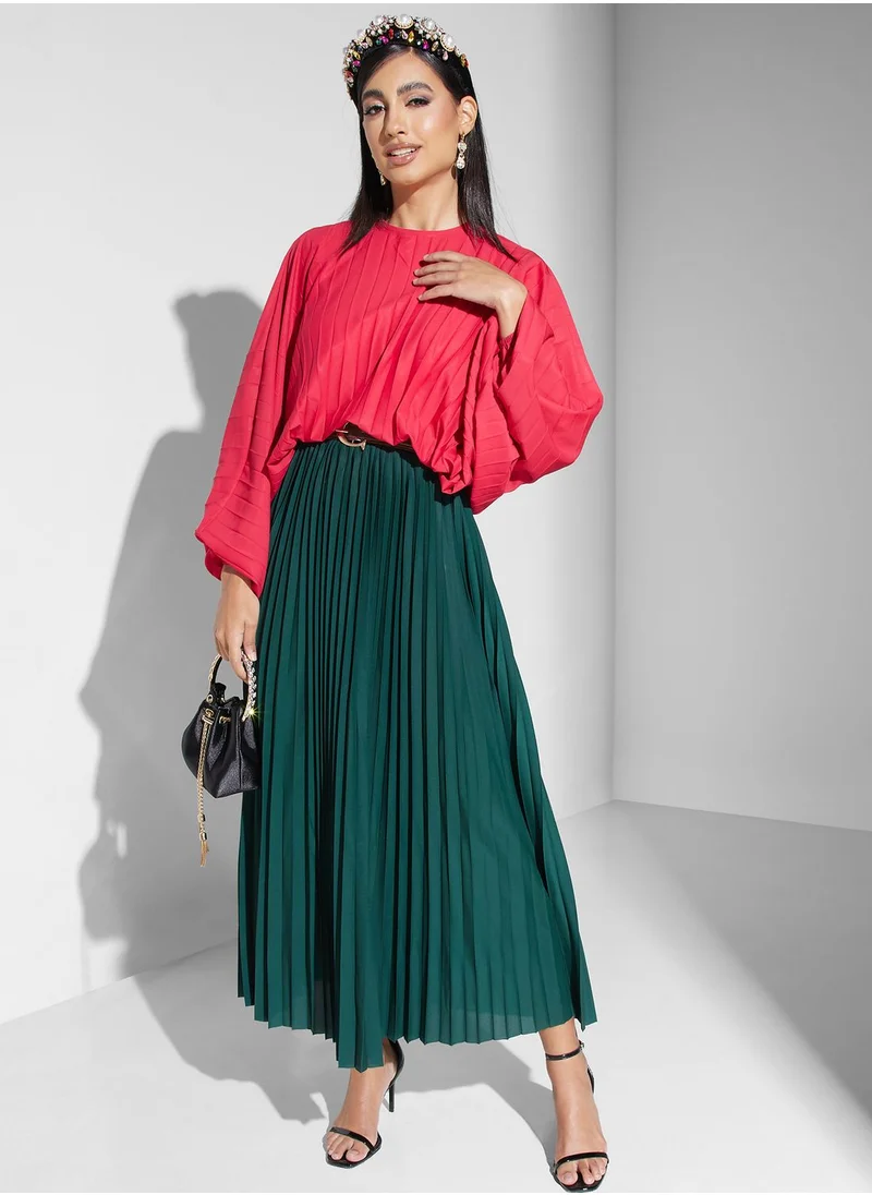 Threadz by Ajooni Plisse Cape Sleeve Dress