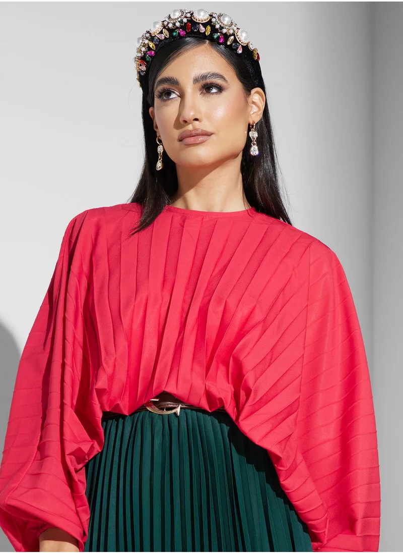 Threadz by Ajooni Plisse Cape Sleeve Dress
