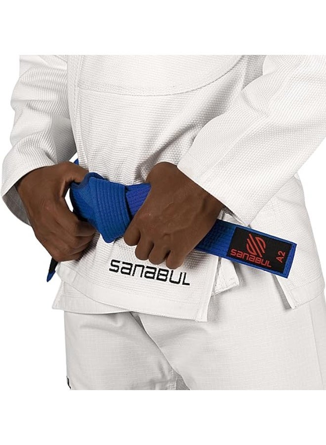 Sanabul  BJJ Belt Men & Women – Brazilian Jiu Jitsu Belt with Ranking Stripes Sleeve Bar, Kids Gi, IBJJF Approved (Blue, A1) - Image 4
