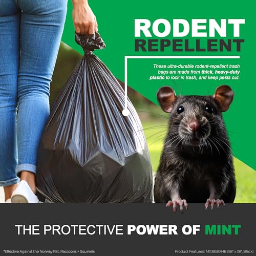 Mint-X Rodent Repellent Outdoor Home and Industrial Trash Bags with Drawstring & Mint-Flex Technology; 33 Gallon, 90 Count, Black - Image 4