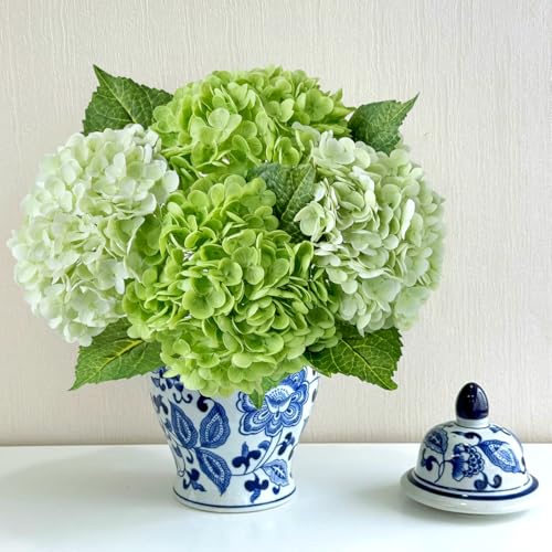 ZYTUYO 4 Pcs Real Touch Light Green Dark Green Hydrangeas Artificial Flower 21'' Realistic Faux Latex Hydrangeas Flower for Home Decor Kitchen Living Room Spring Table Wedding Xmas Arrangement - Image 1