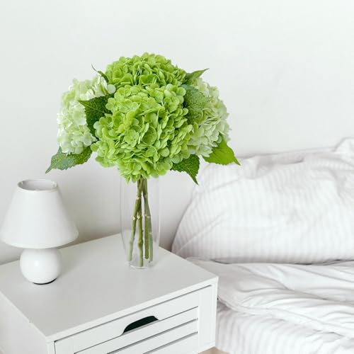 ZYTUYO 4 Pcs Real Touch Light Green Dark Green Hydrangeas Artificial Flower 21'' Realistic Faux Latex Hydrangeas Flower for Home Decor Kitchen Living Room Spring Table Wedding Xmas Arrangement - Image 4