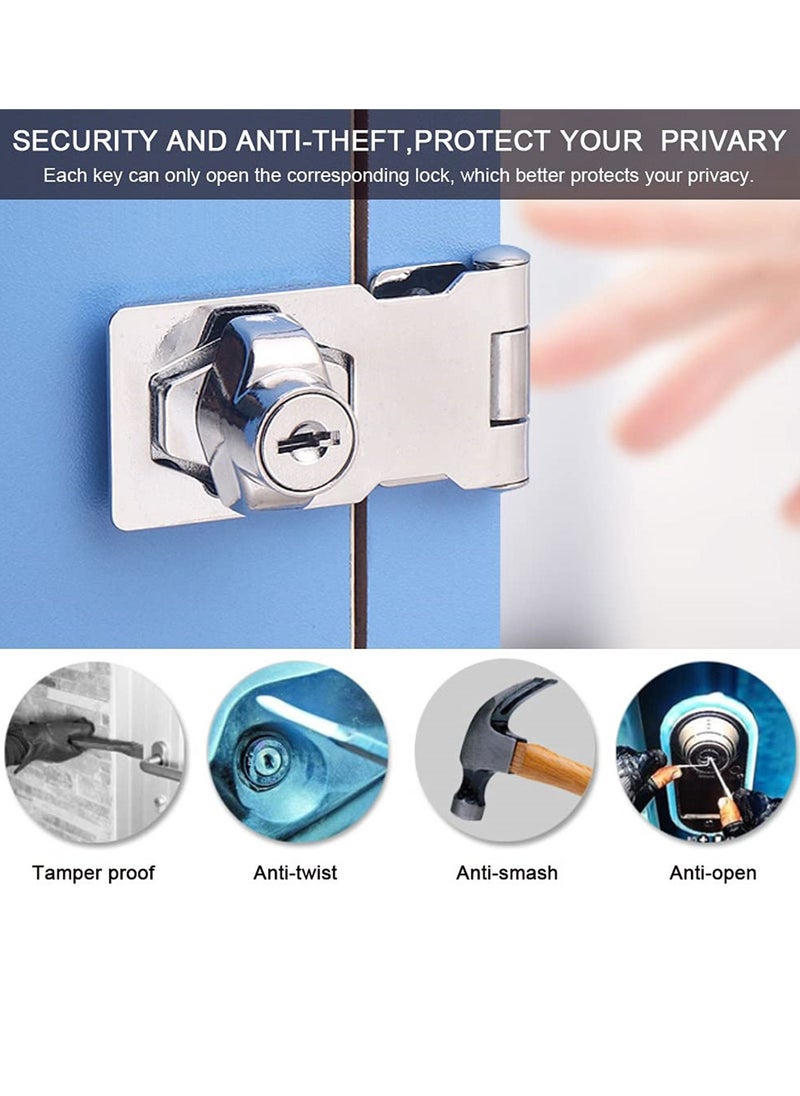 Y&D - 2 Pack Keyed Hasp 63 mm Door Bolt Latch Buckle Metal Safety Latches Chrome Plated Hardware for Doors Front Door, Garage Wooden Box - Image 1