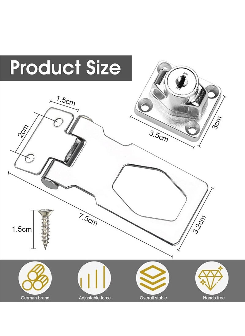 Y&D - 2 Pack Keyed Hasp 63 mm Door Bolt Latch Buckle Metal Safety Latches Chrome Plated Hardware for Doors Front Door, Garage Wooden Box - Image 1