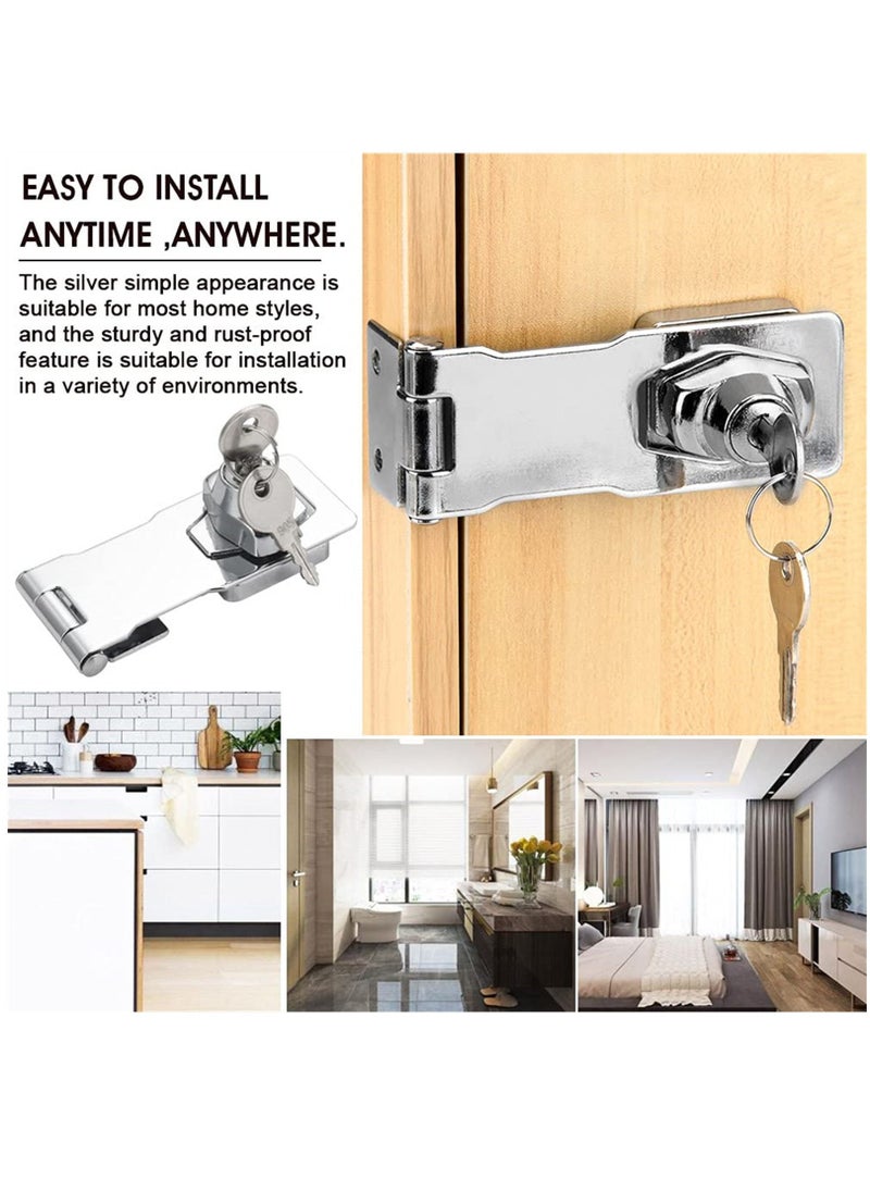 Y&D - 2 Pack Keyed Hasp 63 mm Door Bolt Latch Buckle Metal Safety Latches Chrome Plated Hardware for Doors Front Door, Garage Wooden Box - Image 1