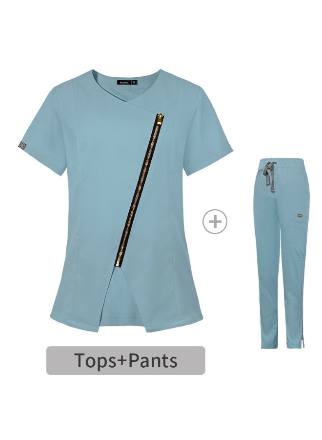 NIBEMINENT Women Medical Nurse Workwear Scrub Uniform Operating Room Tops and Pants Fashion Groomers Pet Veterinary Zipper Healthcare Sets - Image 1